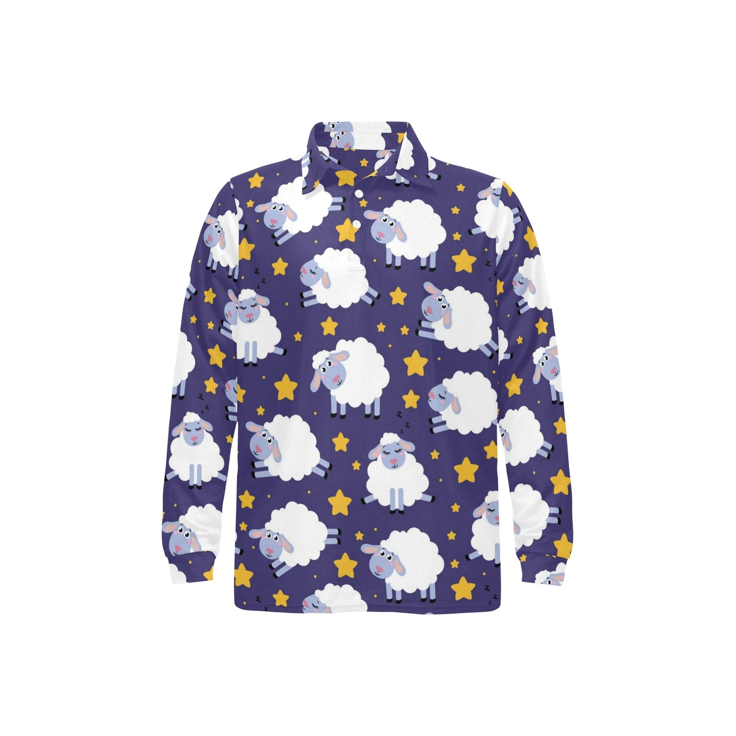 Sheep Pattern Print Design 03 Long Sleeve Polo Shirt For Men's