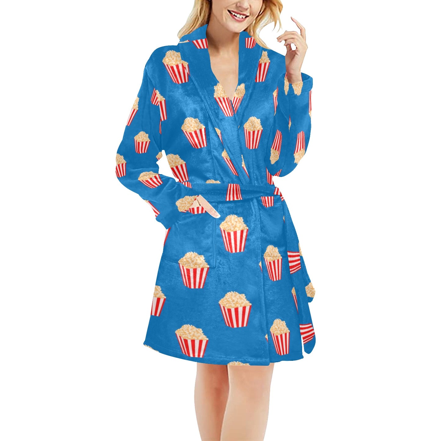 Popcorn Pattern Print Design A04 Women's Fleece Robe