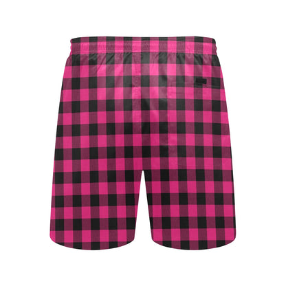 Pink Tartan Plaid Pattern Men's Swim Trunks Beach Shorts