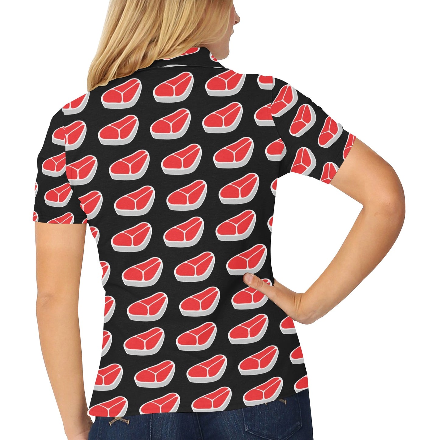 Steak Print Design LKS303 Women's Polo Shirt