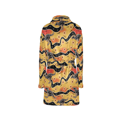 Kangaroos Aboriginal Pattern Print Design 06 Women's Fleece Robe