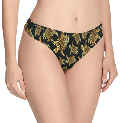 Gold Tribal Turtle Polynesian Themed Women's Thongs