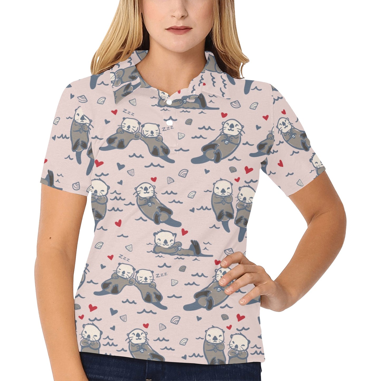 Sea Otter Pattern Print Design 02 Women's Polo Shirt