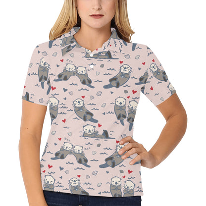Sea Otter Pattern Print Design 02 Women's Polo Shirt