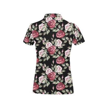 Rose Red Pink Pattern Print Design RO03 Women's Polo Shirt