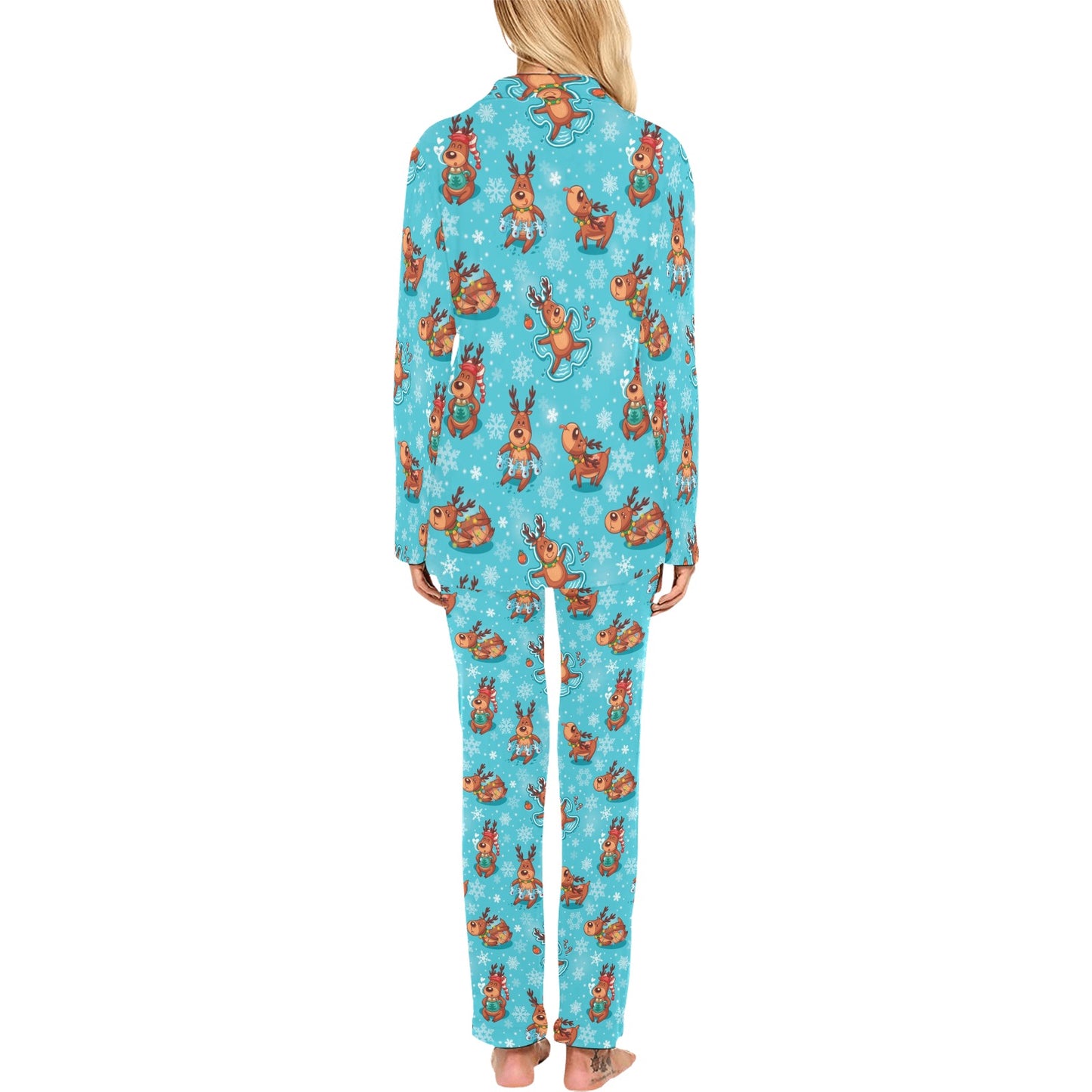 Reindeer Print Design LKS402 Women's Long Pajama Set