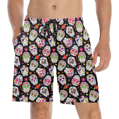 Sugar Skull Print Design LKS302 Men's Swim Trunks Beach Shorts