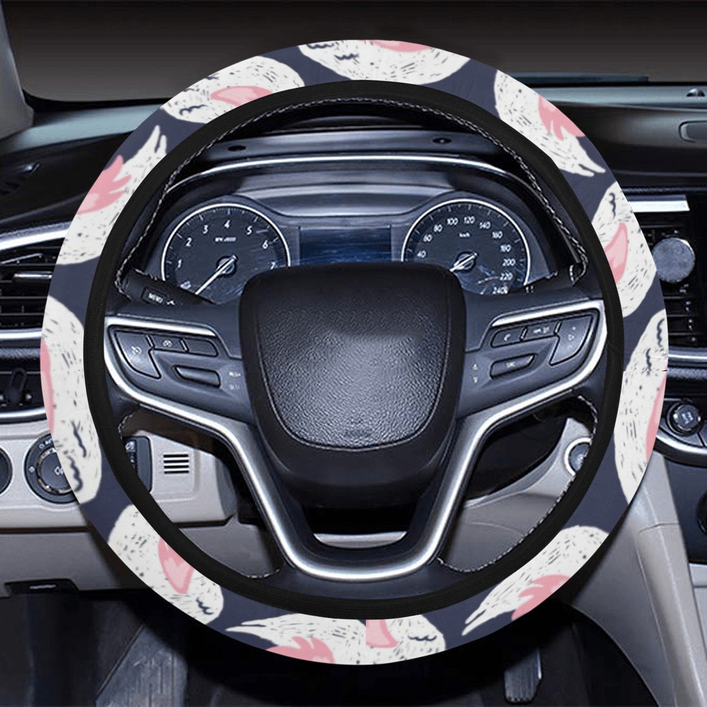 Swan Print Design LKS403 Steering Wheel Cover with Elastic Edge