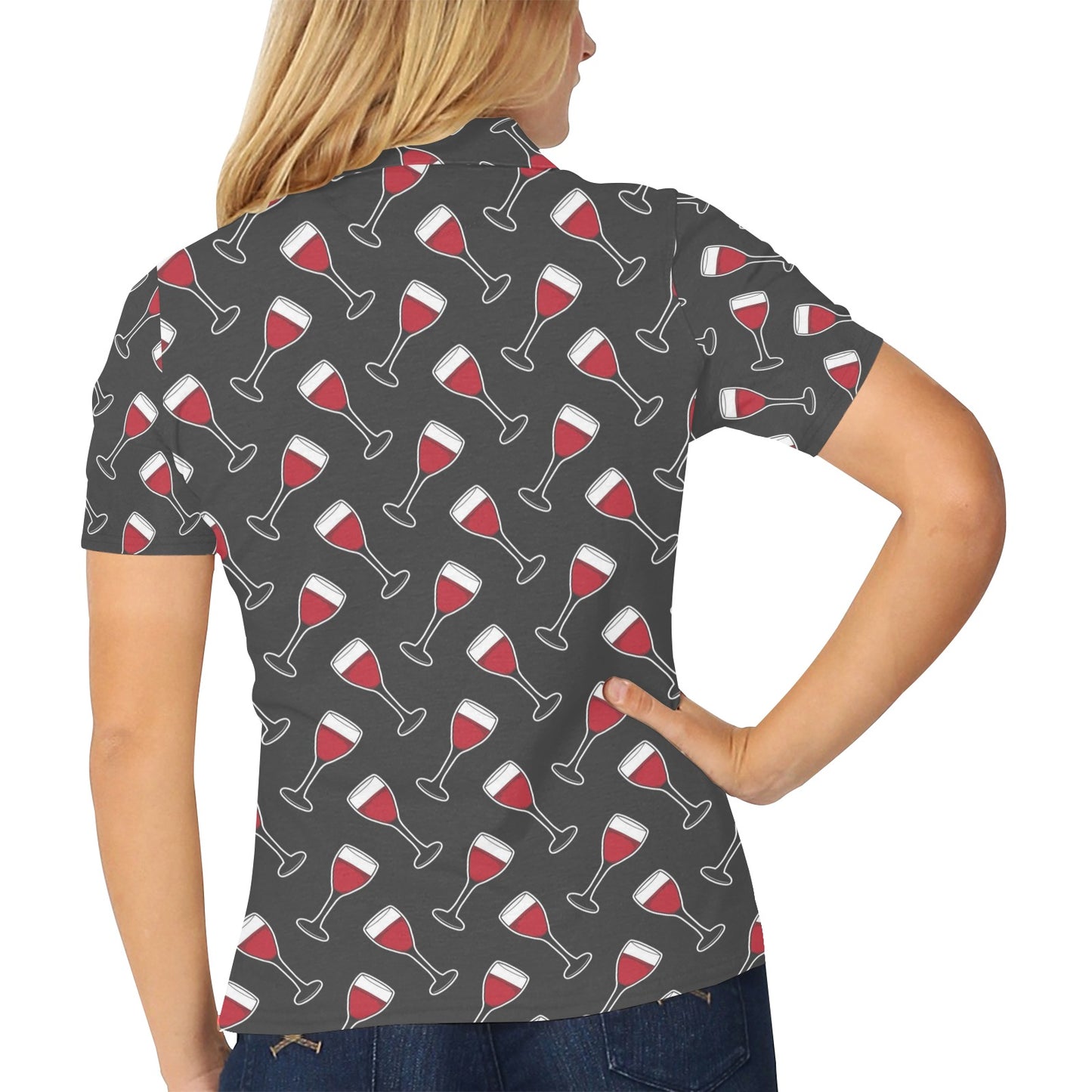 Wine Print Design LKS308 Women's Polo Shirt