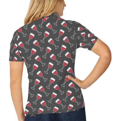 Wine Print Design LKS308 Women's Polo Shirt