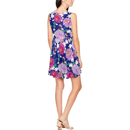 Dahlia Pattern Print Design DH013 Sleeveless Dress