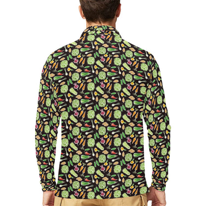 Vegan Draw Themed Design Print Long Sleeve Polo Shirt For Men's