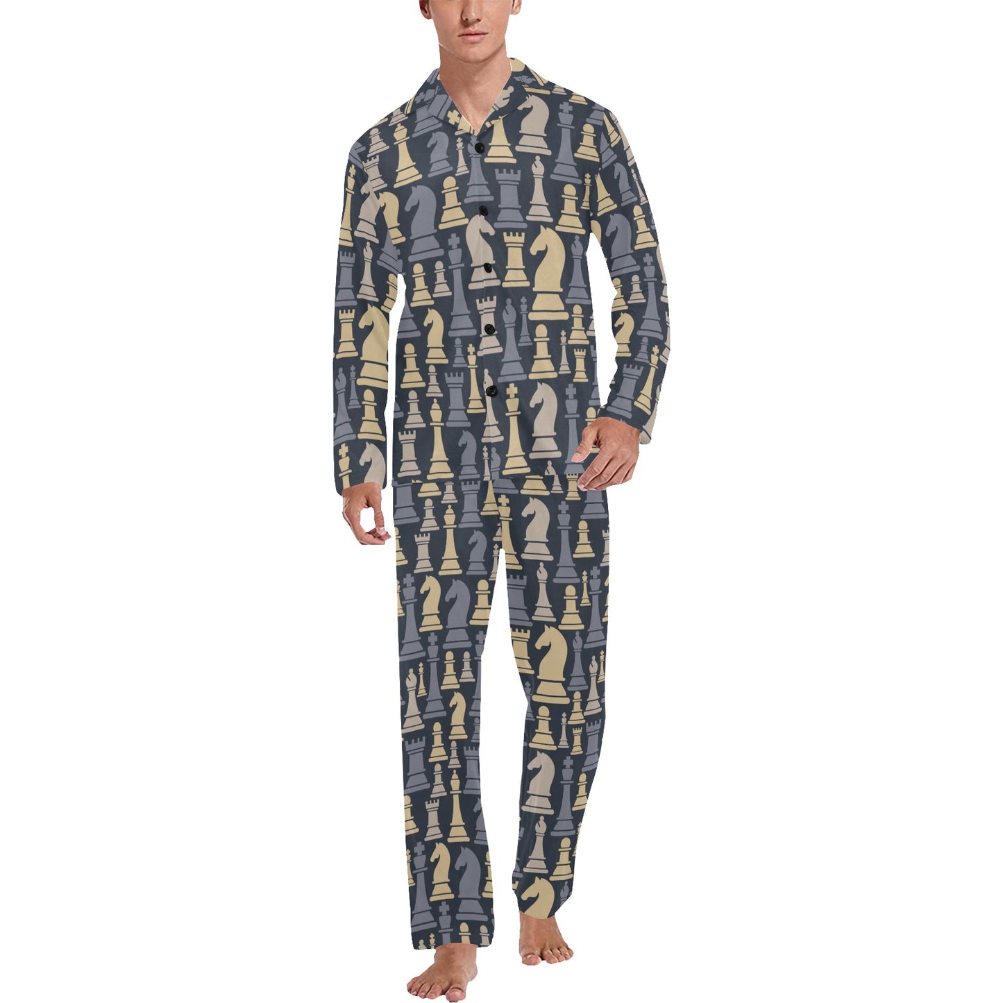 Chess Pattern Print Design 04 Men's Long Pajama Set