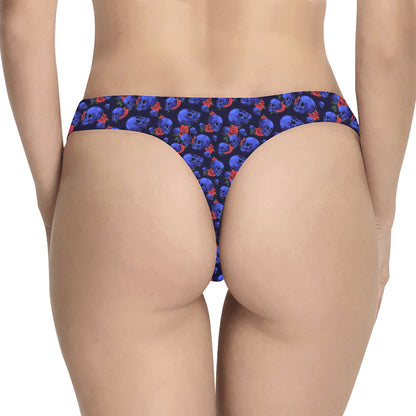 Skull Roses Neon Design Themed Print Women's Thongs