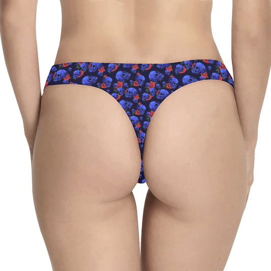 Skull Roses Neon Design Themed Print Women's Thongs