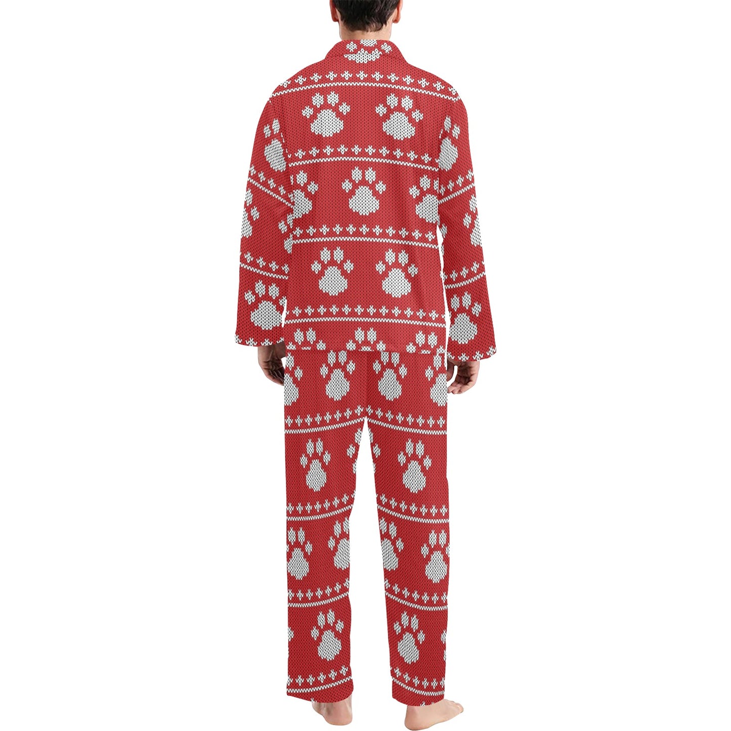 Knit Paw Pattern Print Design 03 Men's Long Pajama Set