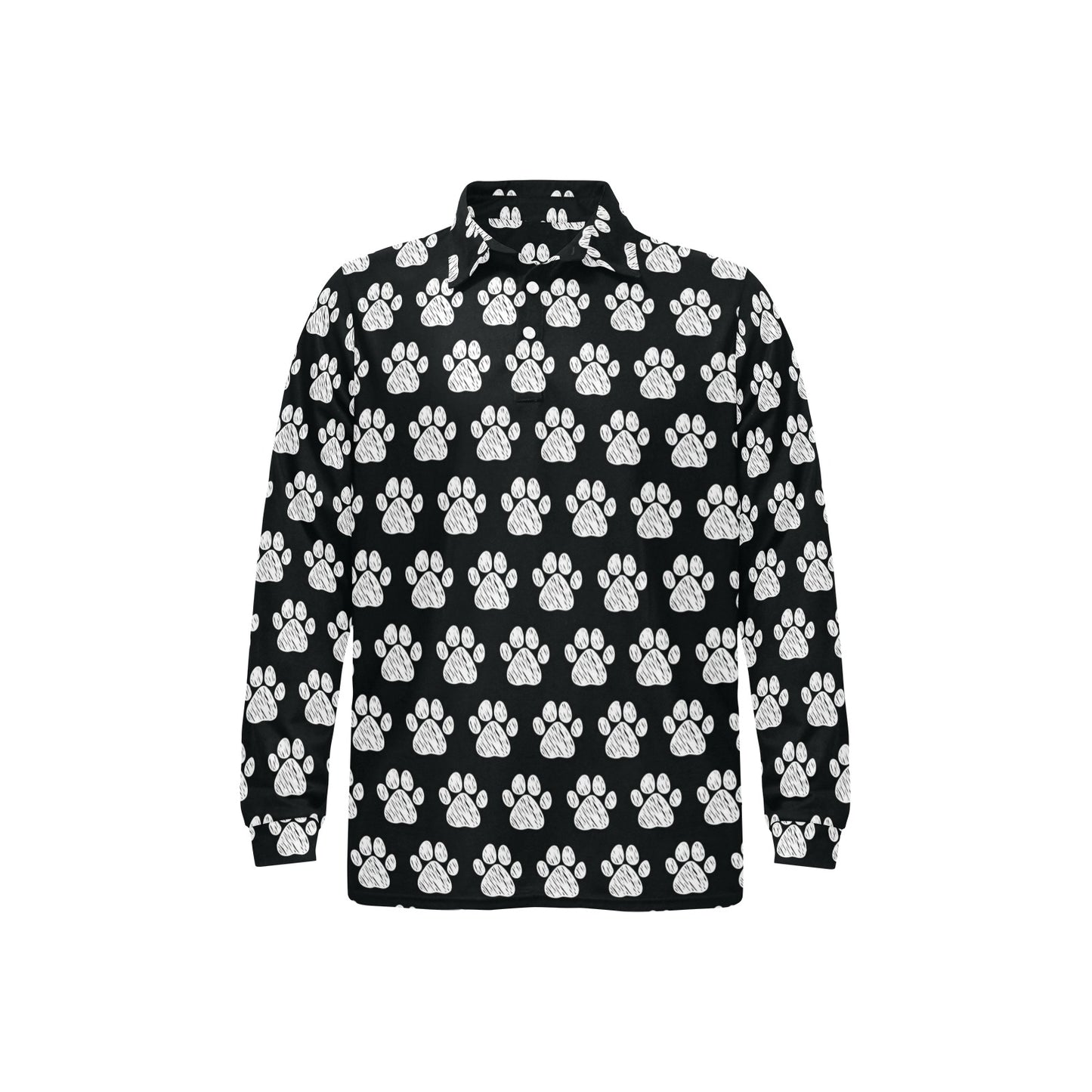 Paw Pattern Print Design A02 Long Sleeve Polo Shirt For Men's