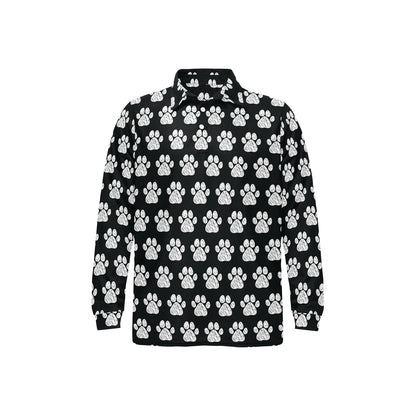 Paw Pattern Print Design A02 Long Sleeve Polo Shirt For Men's
