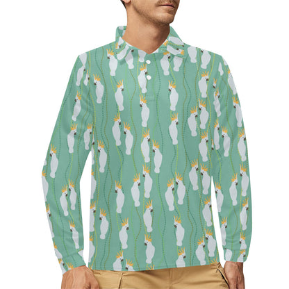 Cockatoo Pattern Print Design 01 Long Sleeve Polo Shirt For Men's