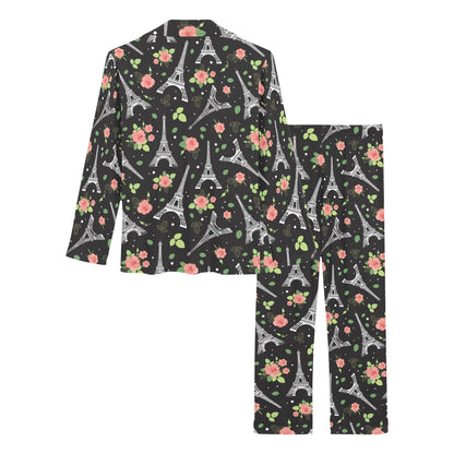 Eiffel Tower Rose Print Women's Long Pajama Set