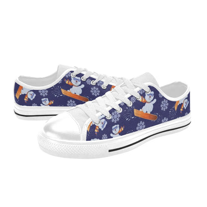 Snowboard Bear Print Design LKS305 Women's White Low Top Shoes