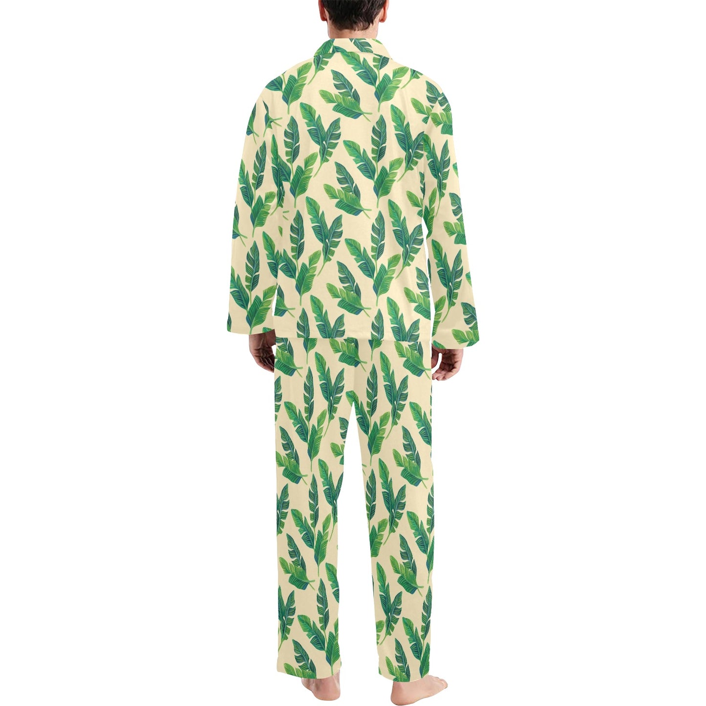 Banana Leaf Pattern Print Design 01 Men's Long Pajama Set