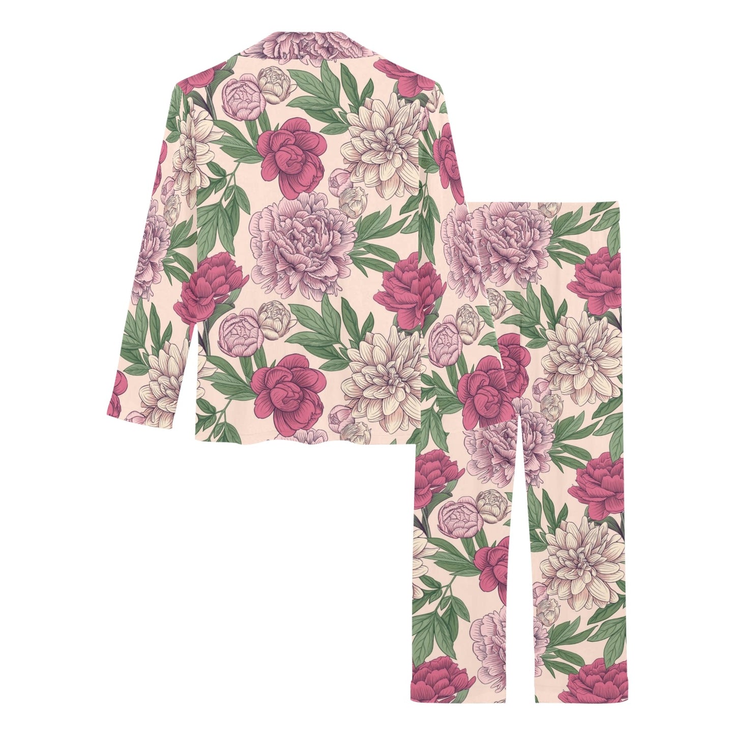 Peony Pattern Print Design A01 Women's Long Pajama Set