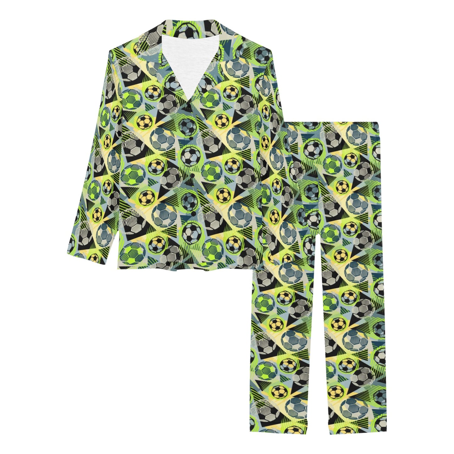 Soccer Ball Themed Print Pattern Women's Long Pajama Set
