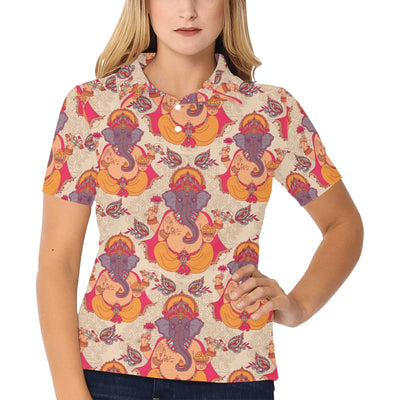 Ganesha Indian Pattern Print Design 02 Women's Polo Shirt