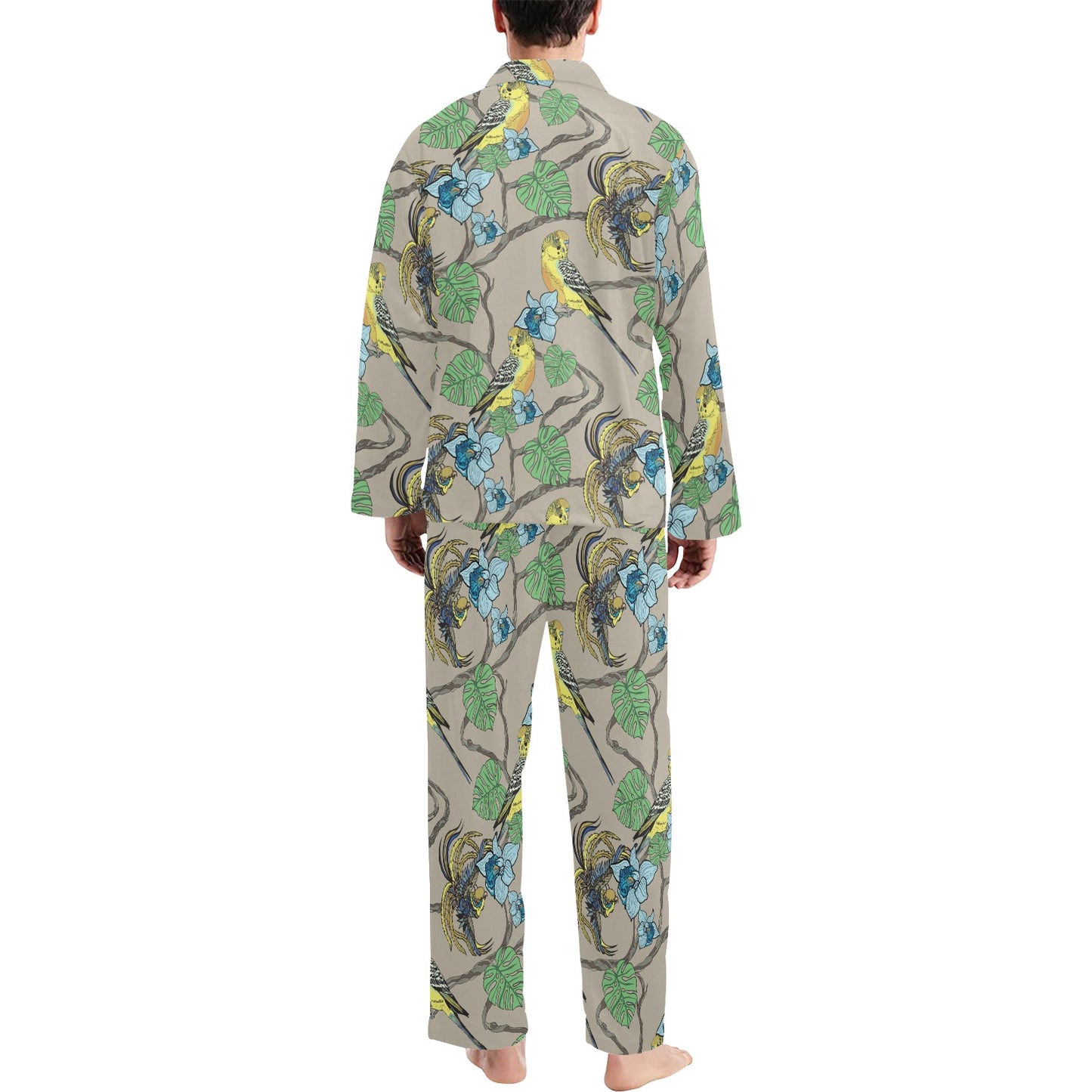 Parakeet Pattern Print Design A02 Men's Long Pajama Set
