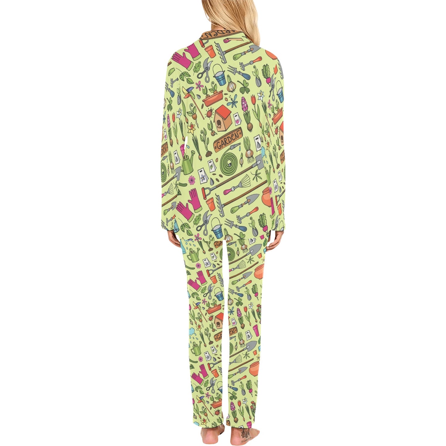 Gardening Pattern Print Design G02 Women's Long Pajama Set