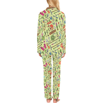 Gardening Pattern Print Design G02 Women's Long Pajama Set