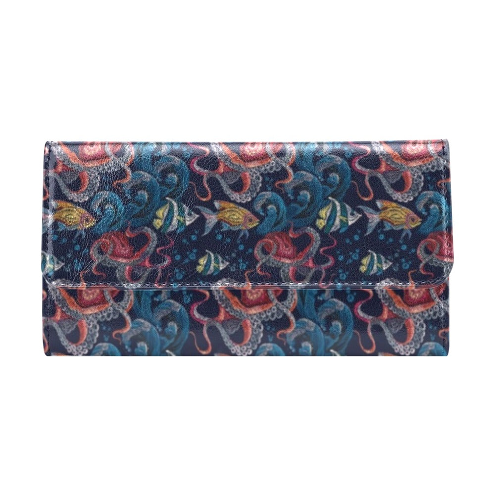 Underwater Giant Squid Print Design LKS302 Women's Trifold Wallet