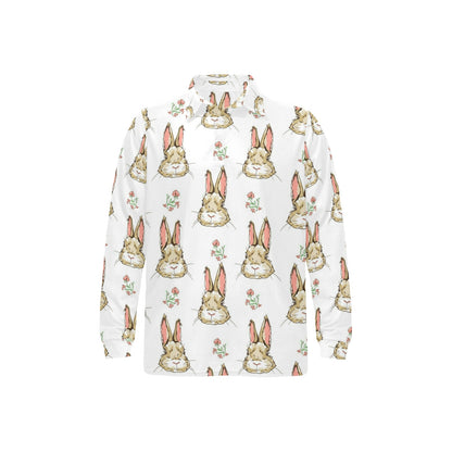 Rabbit Pattern Print Design RB09 Long Sleeve Polo Shirt For Men's