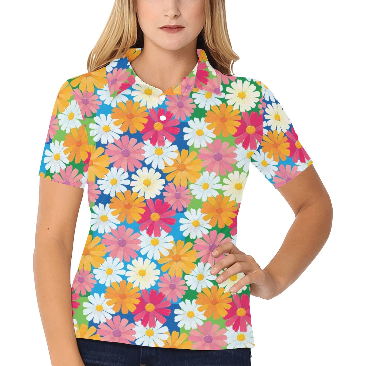 Daisy Pattern Print Design DS05 Women's Polo Shirt