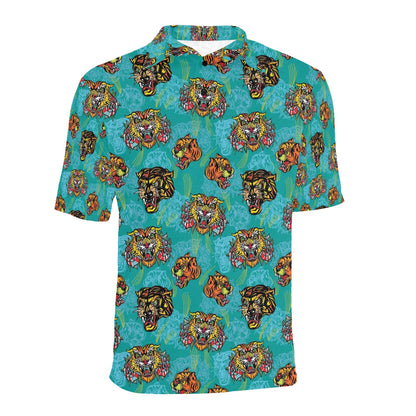 Tattoo Tiger Head Print Design LKS304 Men Polo Shirt