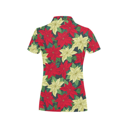Poinsettia Pattern Print Design POT06 Women's Polo Shirt