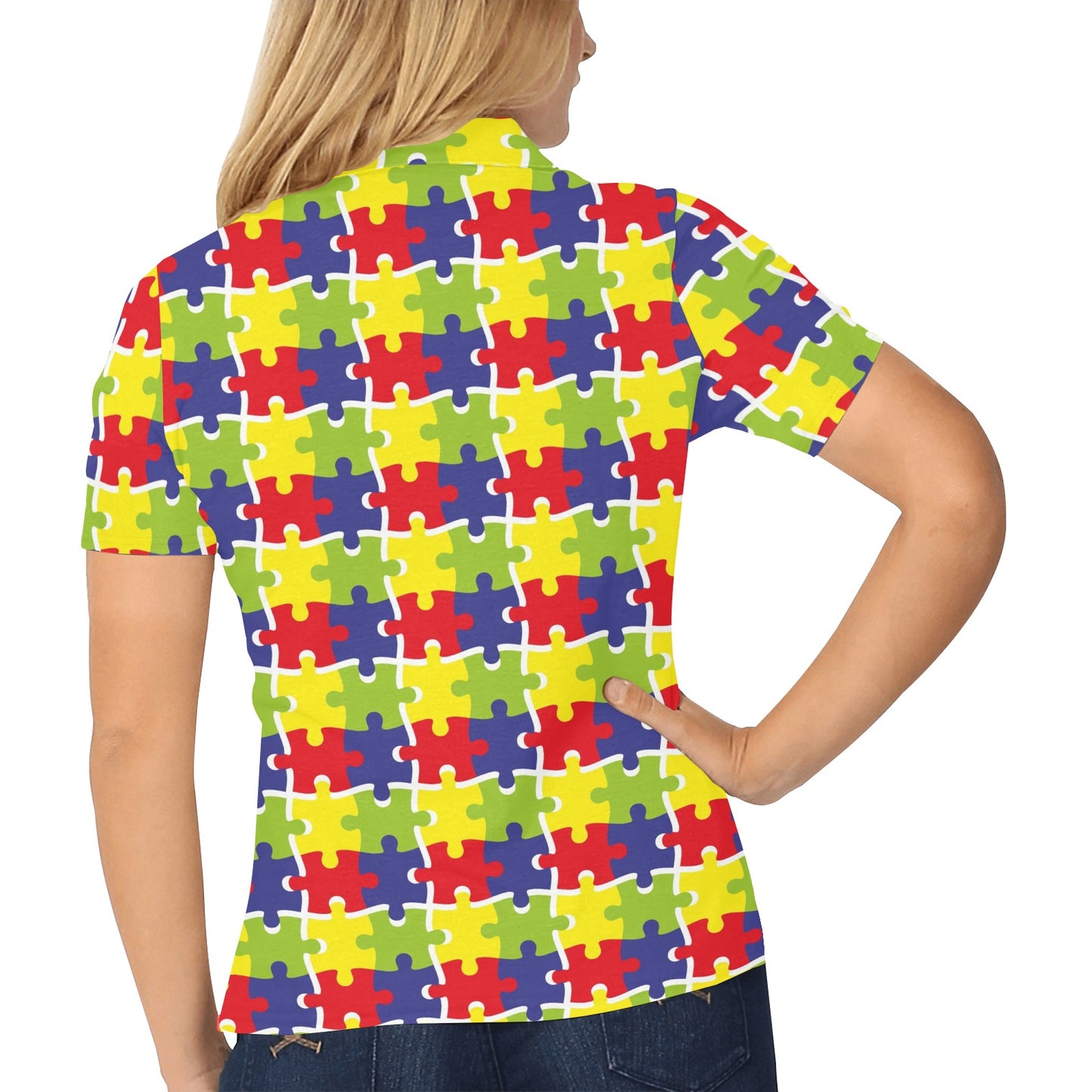 Autism Awareness Pattern Print Design 03 Women's Polo Shirt