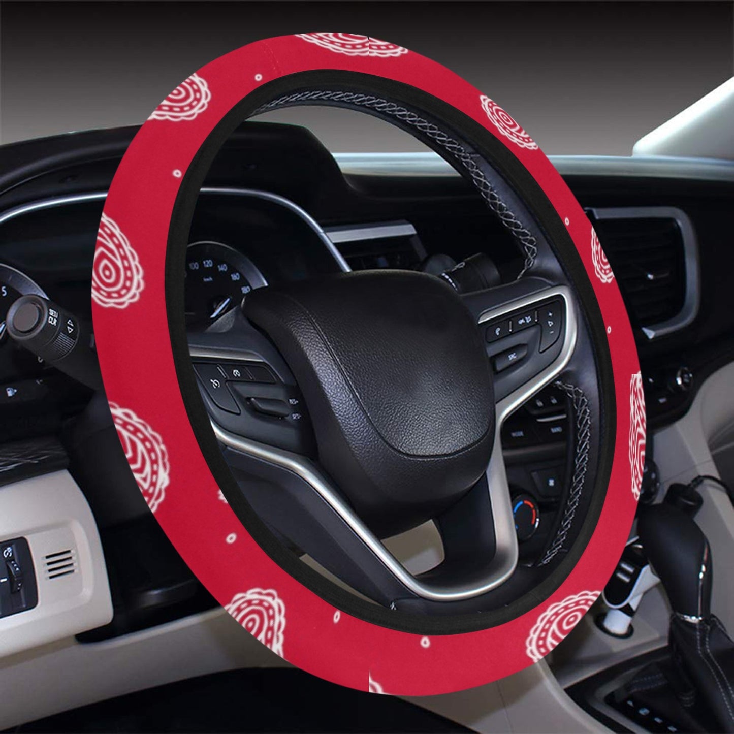 Bandana Red Paisley Print Design LKS305 Steering Wheel Cover with Elastic Edge