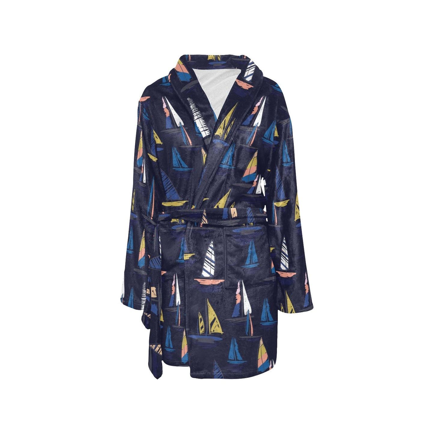 Sailing Ships Pattern Print Design A03 Women's Fleece Robe