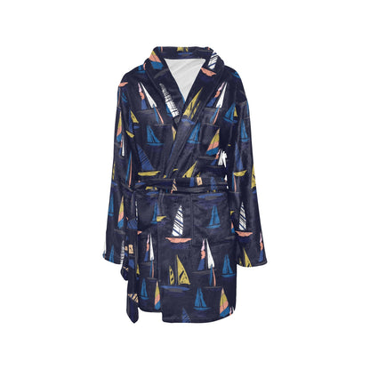 Sailing Ships Pattern Print Design A03 Women's Fleece Robe