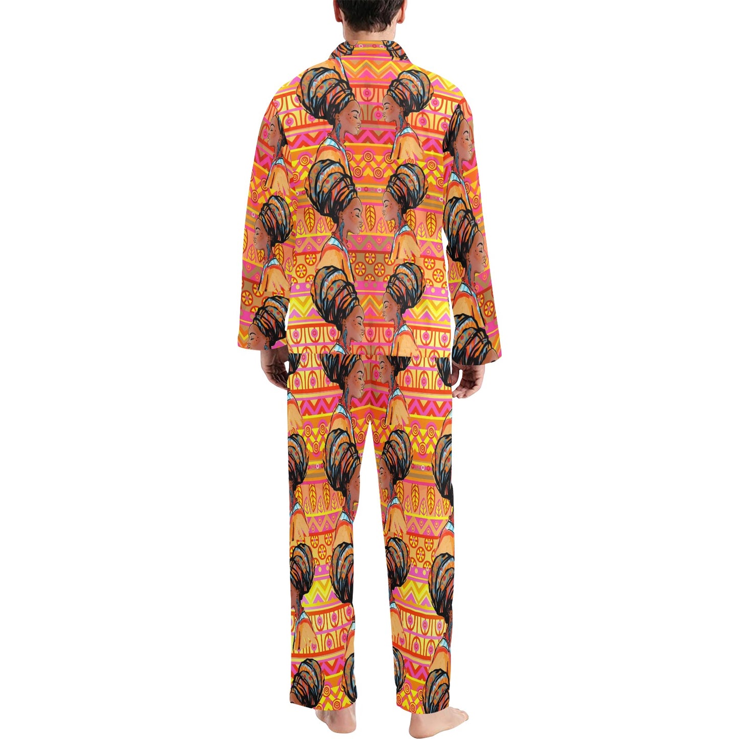 African Girl Aztec Men's Long Pajama Set