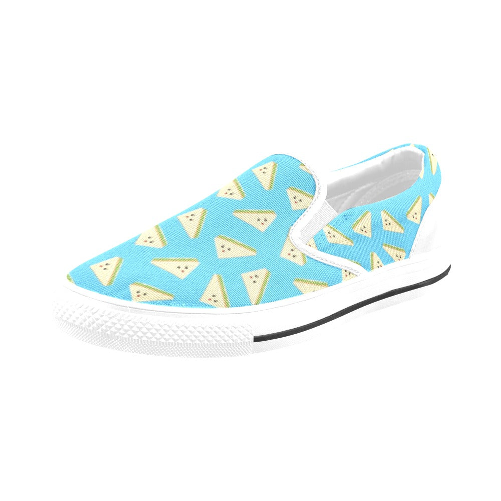Sandwich Emoji Print Design LKS305 White Slip Ons Canvas Women's Shoes