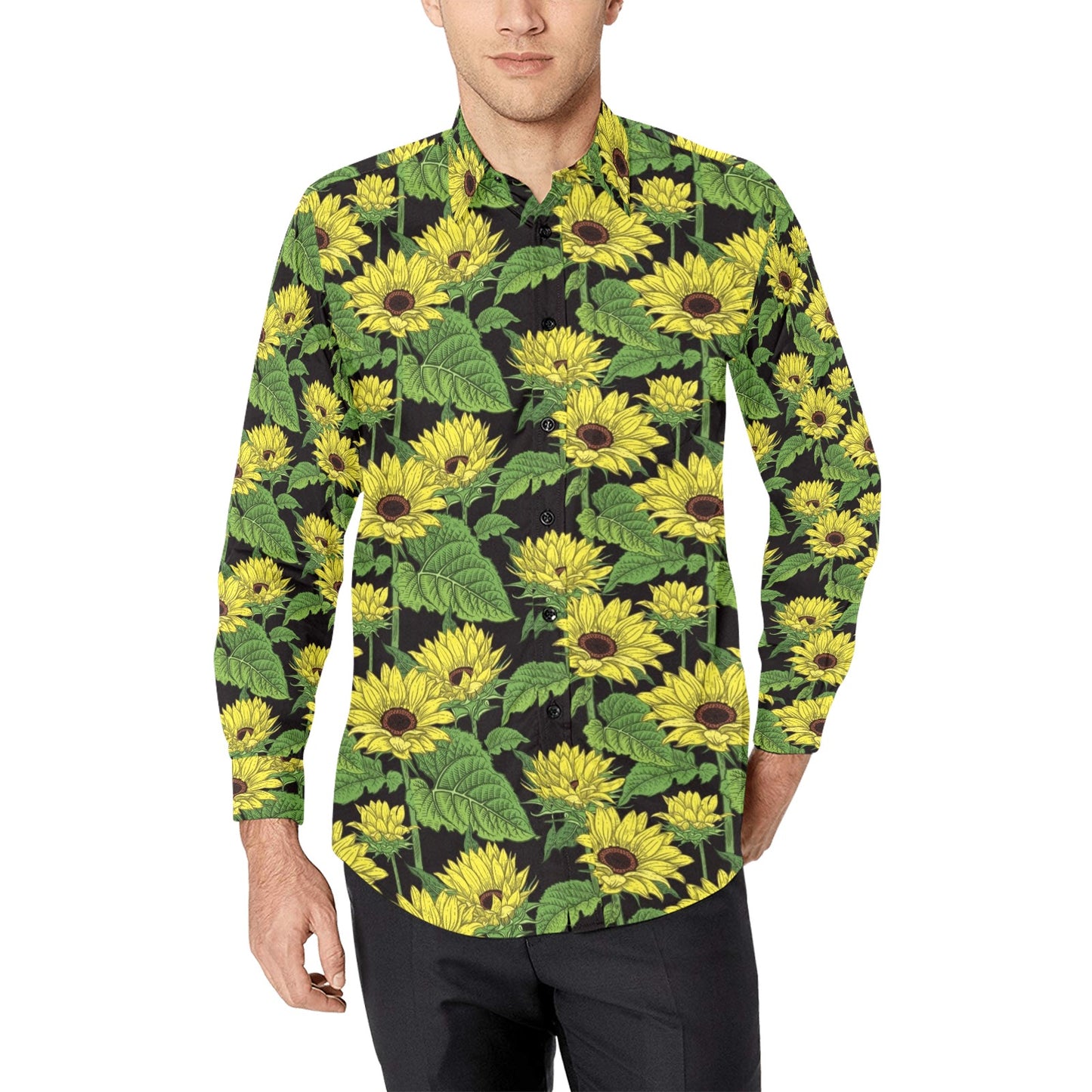 Sunflower Print Design LKS3010 Men's Long Sleeve Dress Shirt