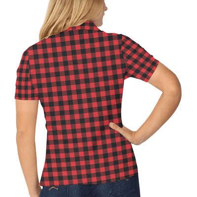 Red Black Buffalo Tartan Plaid Pattern Women's Polo Shirt