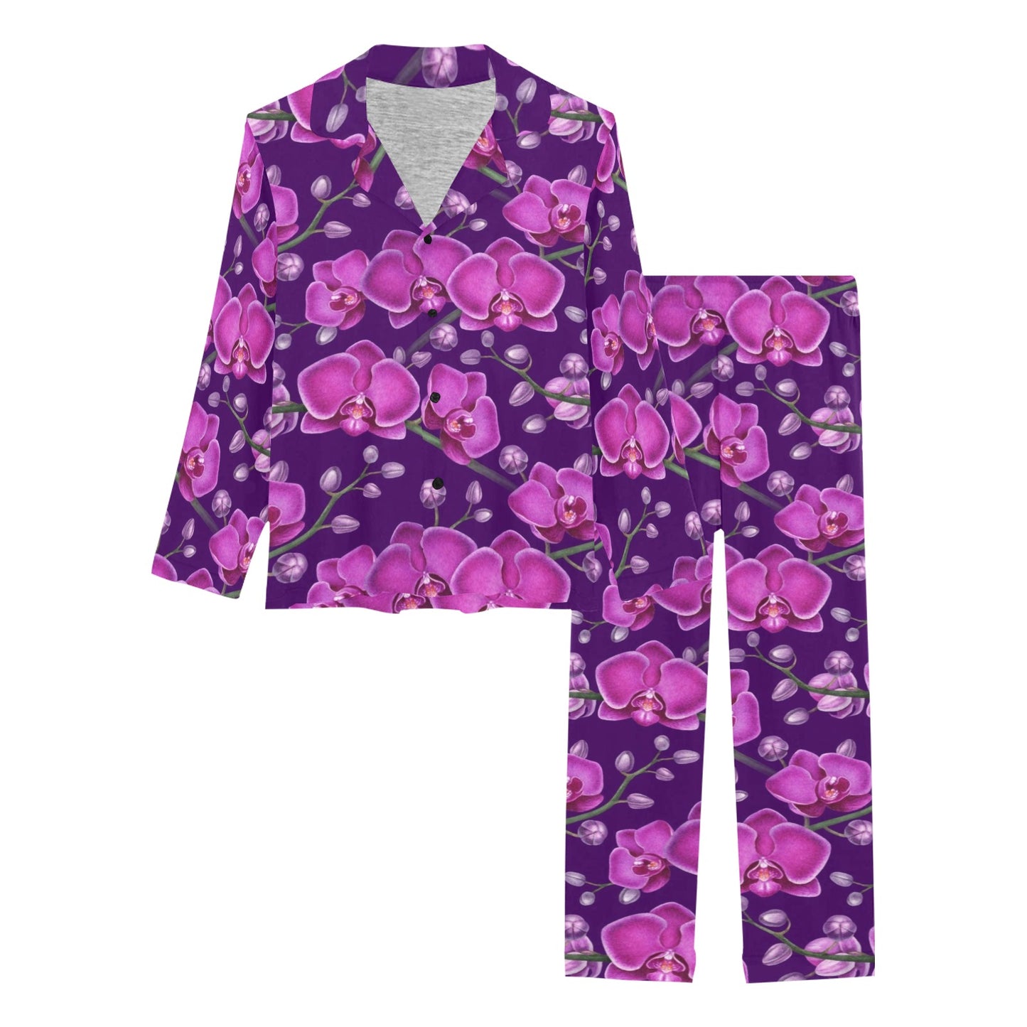 Orchid Purple Pattern Print Design OR02 Women's Long Pajama Set