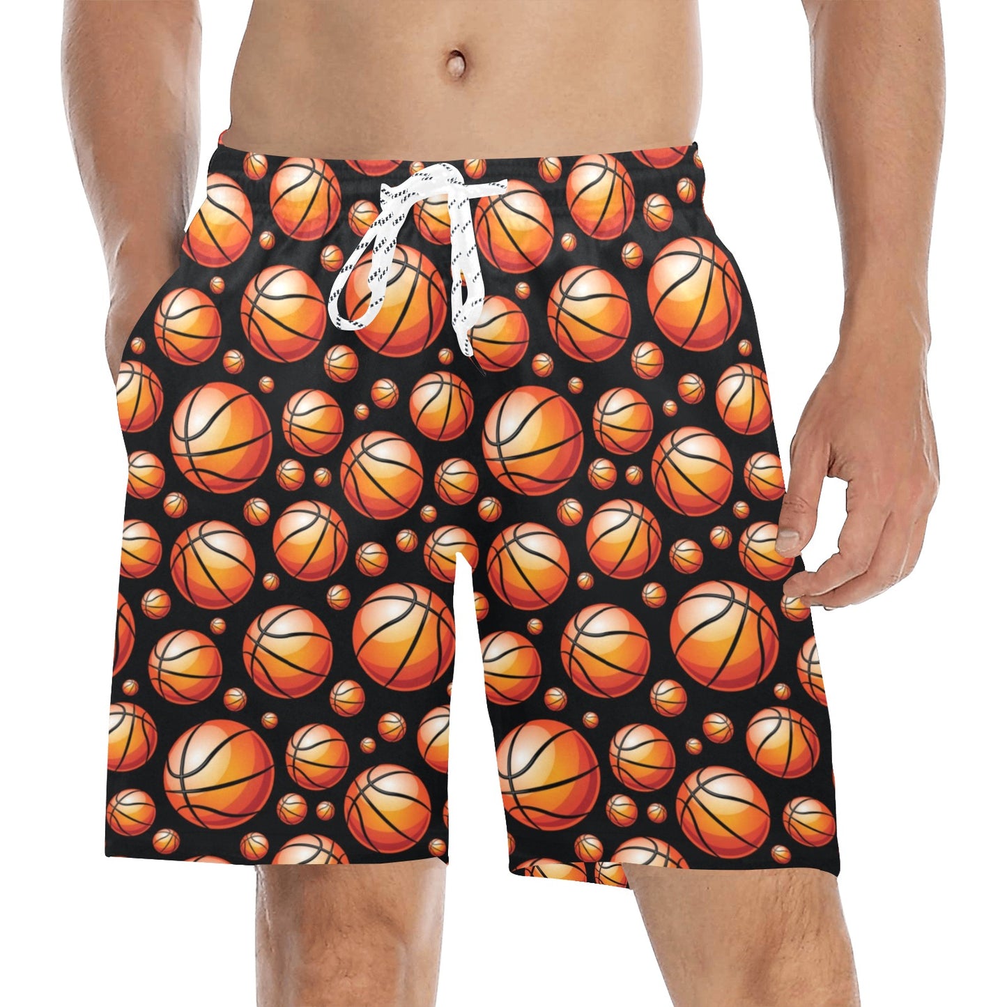 Basketball Black Background Pattern Men's Swim Trunks Beach Shorts
