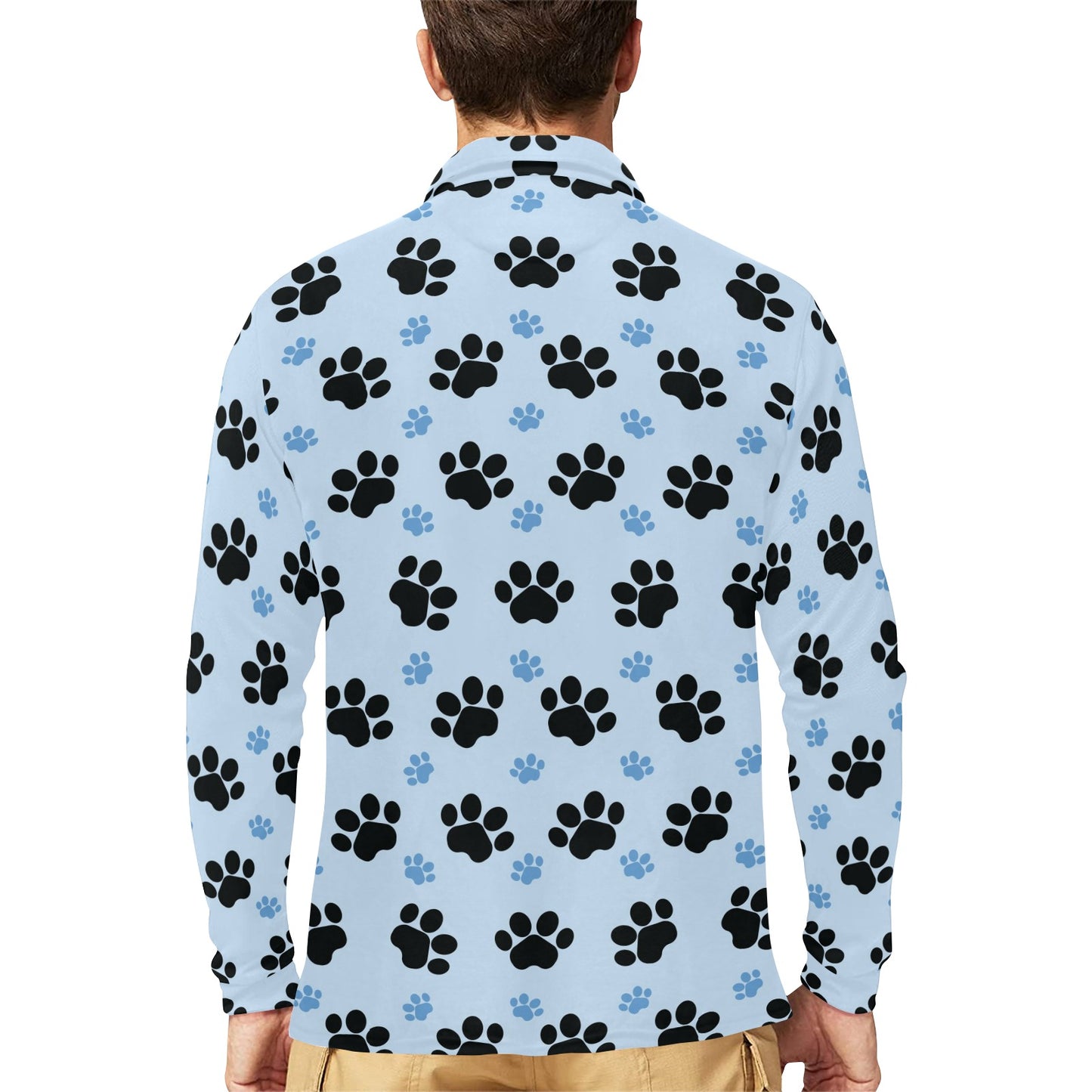 Paw Pattern Print Design A04 Long Sleeve Polo Shirt For Men's
