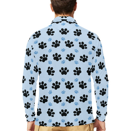 Paw Pattern Print Design A04 Long Sleeve Polo Shirt For Men's