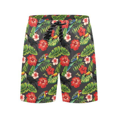 Hibiscus Red With Parrotprint Design LKS303 Men's Swim Trunks Beach Shorts